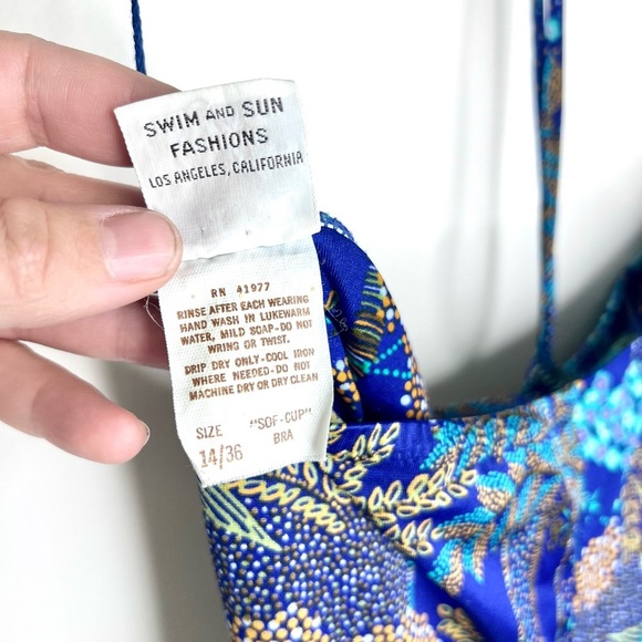 Vintage‎ 70s DeWeese Design Halter Tie Blue Tropical Swimsuit - Picture 12 of 12